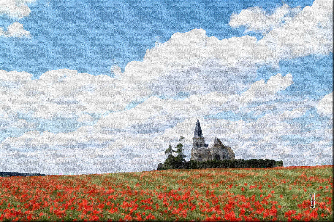 l'église et les coquelicots