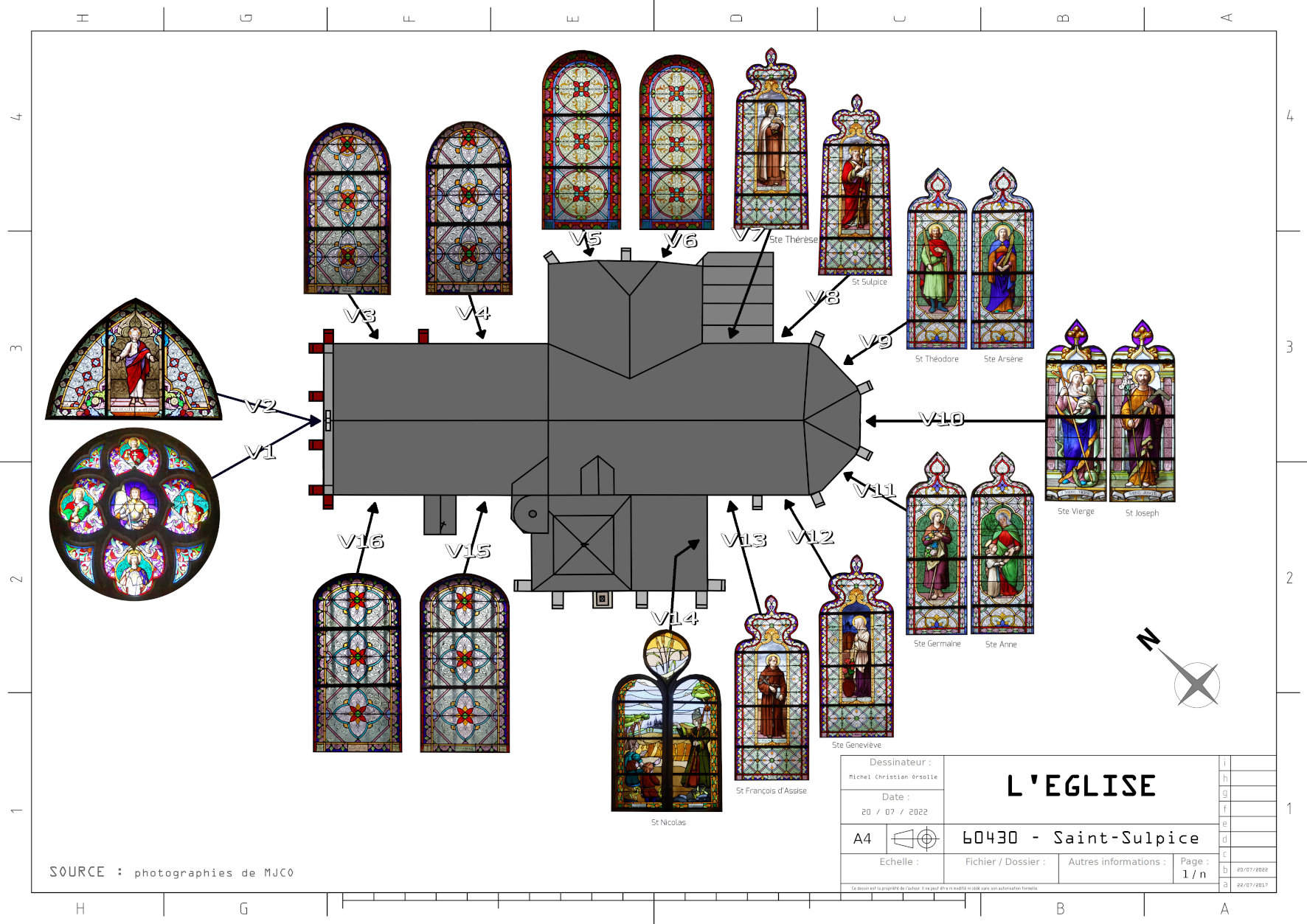 plan des vitraux de l'église de Saint-Sulpice