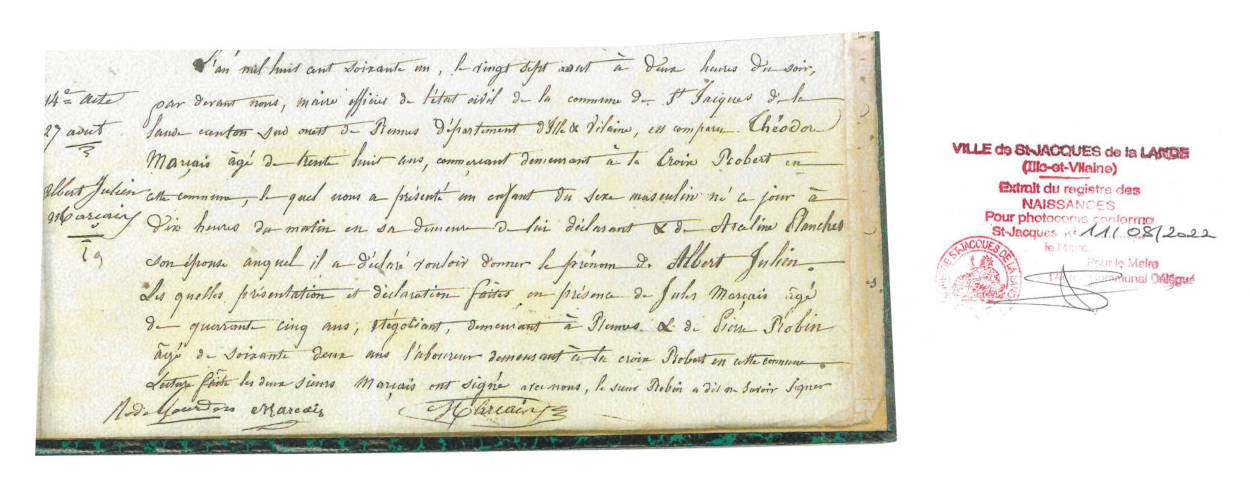 acte de naissance du docteur Albert Marçais