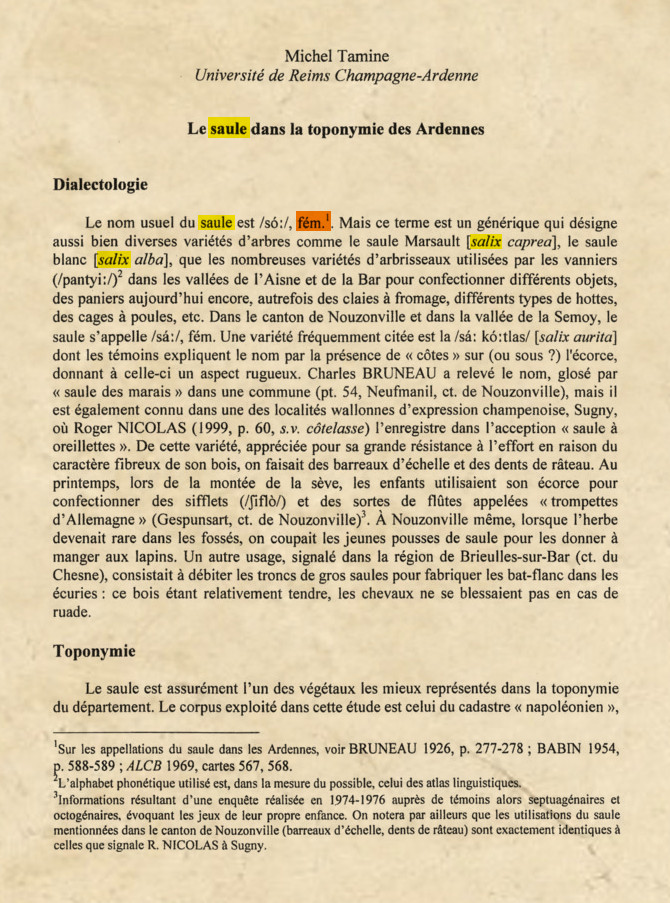 revue onoma le saule dans la toponymie des Ardennes de Michel Tamine